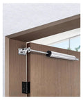 Adjustable Buffer Force Door Closer With 90 Degree Stop Gas Spring Auto Close And Lock Silent 25-45kg Capacity in Sand Silver on door