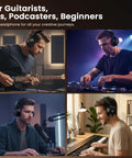 Musicians wearing Over Ear Studio Monitor Headphones For Recording And Mixing, Closed Back, 50mm Drivers, Dual 6.35mm And 3.5mm Jacks.