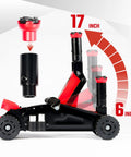 4400 Lb Hydraulic Off Road Floor Jack With Big Wheels For Trucks SUVs And ATVs, Dual Piston Quick Lift shown with adjustable saddle