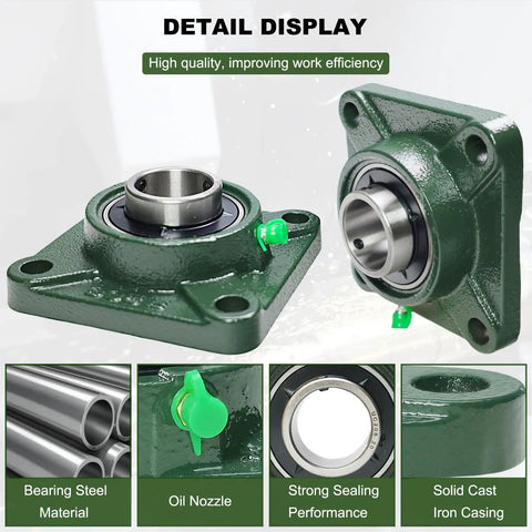 Two Pack UCF206-20 Pillow Block Bearing With Square Flange Four Bolt Mounted Self Aligning Bearings Steel Construction