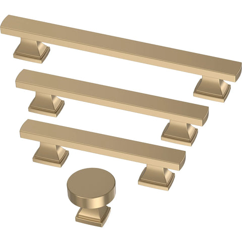 Champagne Bronze Cabinet Handles 10 Pack 3 Inch 76mm Center To Center Traditional Drawer Pulls with tiered foot and coordinating knob