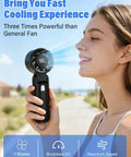 Person using Turbo Handheld Personal Fan With 12,800 RPM Power, 7-Blade High-Speed Portable Mini Fan outdoors