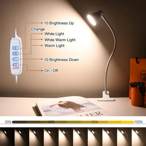 Clamp On Desk Lamp Clip On Reading Light With Adjustable Color Temperature From 3000K To 6500K 30 Illumination Modes on table