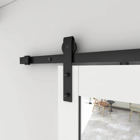 Close-up of 84 In By 36 In Dope Mirror Sliding Barn Door With Hardware Kit and Handle White MDF Interior Door Ready To Hang Pre Finished Rail System Included