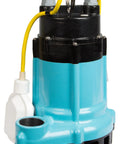 Rock Solid High Temperature Effluent And Boiler Blowdown Pump With Automatic Mechanical Float Switch, blue and black epoxy coated cast iron.