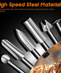 Heavy Duty Wood Carving Drill Bits Set With Rotary Tool Compatibility six piece engraving kit showcasing high speed steel tools for precision carving.