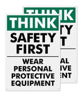 Think Safety First Signs 2 Pack, 14 by 10 Inches, Rust Free Aluminum With UV Protective Finish, Durable Workplace Safety Signs for Offices, Hallways, and Common Areas.
