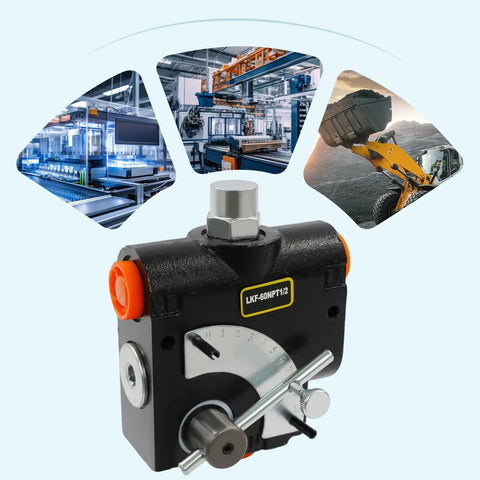 Flow Control Valve Half Inch NPT Port Adjustable Directional Hydraulic Valve 3000 PSI Relief Max 15.85 GPM for machinery use.
