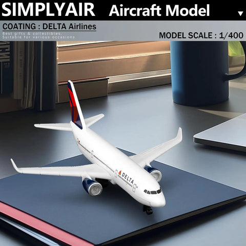 Delta 1/400 Scale Airplane Model For Collection And Display With Alloy Body And Plastic Base 5.6 Inches Long 5 Inch Wingspan Ready To Show Off Ideal Gift For Aviation Fans And Collectors shown on a desk