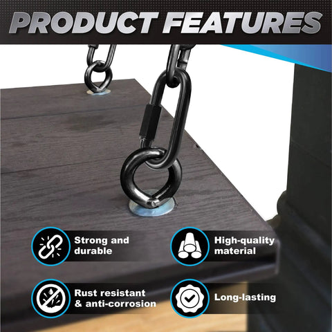Eight Pack 2.3 Inch Chain Quick Links Heavy Duty Connectors Anti Rust 900 Lb Load Carabiners on wooden platform