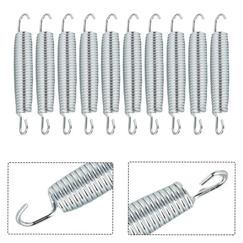 Super Heavy Duty 10 Pack Steel Extension Springs With 50kg Load Capacity, galvanized, suitable for garage doors and farm gear.