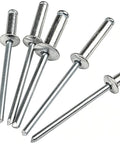Top Drawer One Hundred Pack Stainless Steel Blind Rivets With Sure Grip Dome Head Profile For Sheet Metal Jobs And Quick Repairs heavy duty outdoor fasteners close-up view.