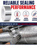 Heavy Duty High Temperature Aluminum Foil Tape 3.6 Mil 3 Inch Core 50 Yards for HVAC Duct Repair, Heat Shield Protection Against Water Vapor, Moisture, Flames, Smoke and Weather on duct