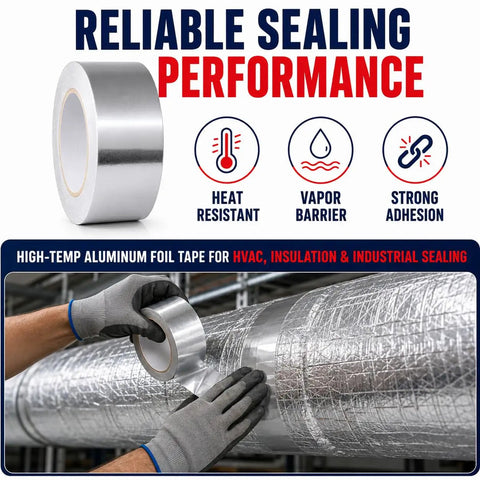 Heavy Duty High Temperature Aluminum Foil Tape 3.6 Mil 3 Inch Core 50 Yards for HVAC Duct Repair, Heat Shield Protection Against Water Vapor, Moisture, Flames, Smoke and Weather on duct