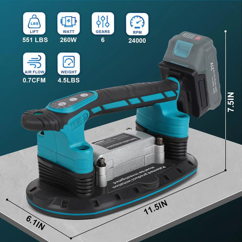 2 In 1 Tile Install Tool For 18V Battery Powered Handheld Tiling Vibrator With Enlarged Suction Cup, dimensions shown