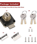 Top Shelf Cabinet Locks With Keys For Desk Drawers And Office Furniture Dead Simple Install Latch Kit with lock, keys, and hardware components.