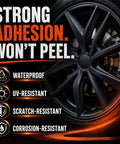 Premium Matte Black Wheel Scratch Repair Kit And Rim Paint Pen To Dodge Curb Bashers And Road Grit By Restoring Slick Finish At Home Without The Costly Mechanic Visit, showing matte black wheel with features.