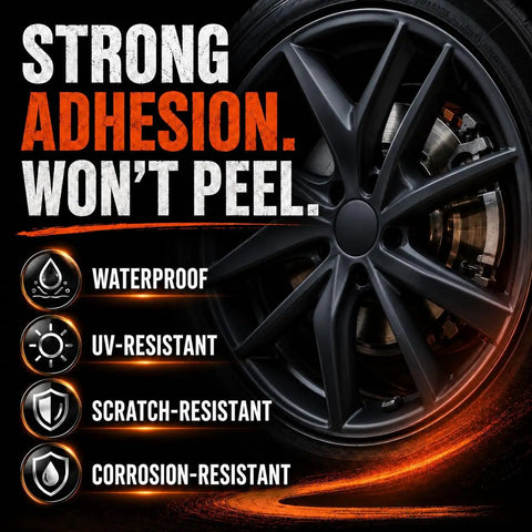 Premium Matte Black Wheel Scratch Repair Kit And Rim Paint Pen To Dodge Curb Bashers And Road Grit By Restoring Slick Finish At Home Without The Costly Mechanic Visit, showing matte black wheel with features.