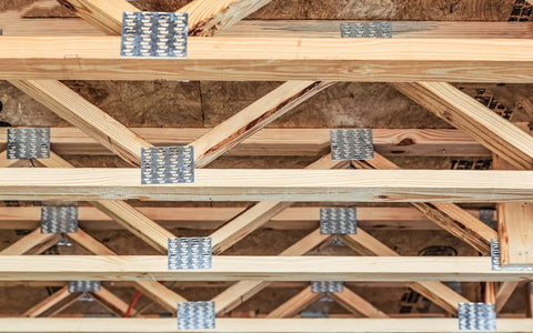 Ten Pack Truss Plates 4x6 Inch Pronged Mending Plates With Nail Teeth For Wood Trusses Construction installed in wooden beams.