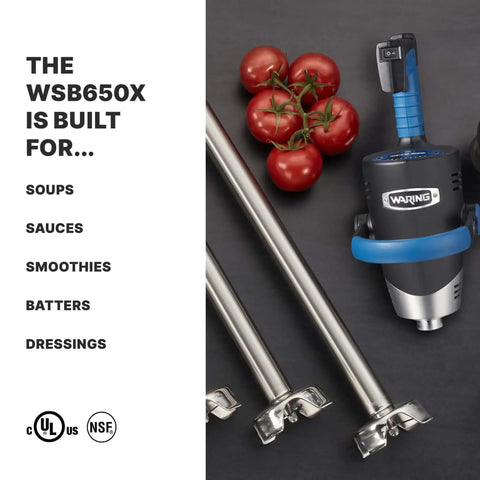 Top Shelf Commercial Immersion Blender With 18 Inch Stainless Steel Shaft And Variable Speed Motor delivers power for blending soups and sauces.
