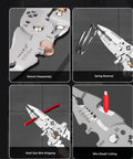Aramox 10-In-1 Folding Wire Stripper Pliers Made Of Crv Steel For Awg 4 To 20 with visual details on wrench disassembly and wire stripping.