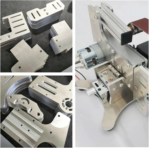 Compact Mini Belt Sander 533x30mm Power Tools for Wood And Metal components and parts displayed on a work surface.