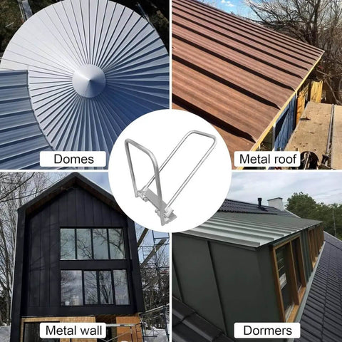 Eaves Seam Locker WPMS-T5 Economical Alternative to HTSL25E2, with metal roofing, domes, metal walls, and dormers in background.