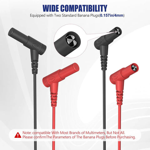 Pro Multimeter Test Leads Set with Ultra Sharp Gold Plated Probes, standard banana plugs, black and red silicone leads.