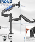 Zero Hassle Dual Monitor Mount For 17 To 32 Inch Screens with adjustable mechanical arms and clamp or grommet mounting.