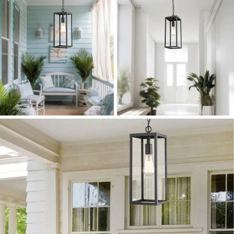 15 Inch Outdoor Pendant Lantern Light With Clear Glass For Patio Pathway And Hallway All Weather Exterior Hanging Light