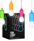 4 Hanging LED Lights For Kids Safe Treehouse And Playhouse Use Indoor And Outdoor Battery Powered Lamps With Easy Pull Chain Perfect For Camping Tents Backyard Fun, featuring colorful pull-chain lamps and packaging.