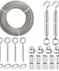 Beefy Heavy Duty 50 Foot Stainless Steel Wire Rope Kit With Quarter Inch Cable M8 Turnbuckles Clamps Thimbles Screws And Sleeves