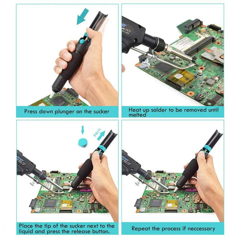 Using 5 In 1 Soldering Gun Kit With 60W Auto Feed Soldering Iron, Desoldering Pump on a PCB for repair and rework