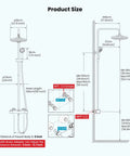 Diagram of Thermostatic Shower System All In One With 8 Inch Round Shower Head Exposed Shower Faucet Wall Mount Anti Scald Core.