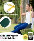Young girl swinging on green EVA seat with 66-inch heavy-duty rust-resistant chains, Two Pack Outdoor Swing Seats With 66 Inch Rust Resistant Heavy Duty Chains For Backyard Playground Replacement Anti Slip EVA Seats Supports Up To 330 Lb For Kids And Adults Green