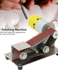 Pro 200W Mini Belt Sander Electric Polishing Grinder With Aluminum Alloy Frame, showing polishing machine with sanding belt and motor.