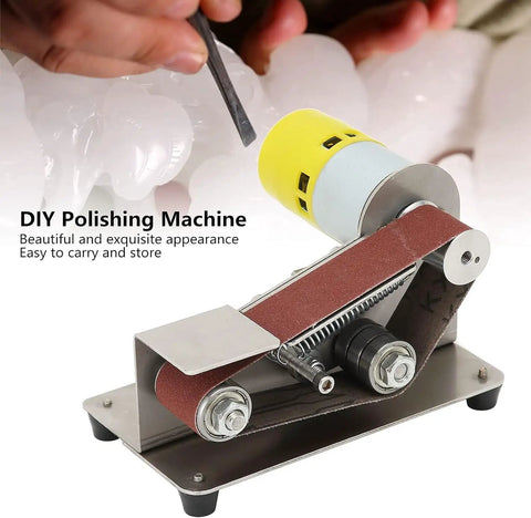 Pro 200W Mini Belt Sander Electric Polishing Grinder With Aluminum Alloy Frame, showing polishing machine with sanding belt and motor.