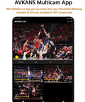 Tablet showing AVKANS Multicam App interface for Pro Grade NDI Camera With 20X Optical Zoom And PTZ, 1080P 60FPS, streaming sports event