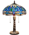 Sea Blue Dragonfly Tiffany Style Stained Glass Desk Lamp For Home Office Living Room Reading Light 16 Inch Shade And 24 Inch Tall Handcrafted