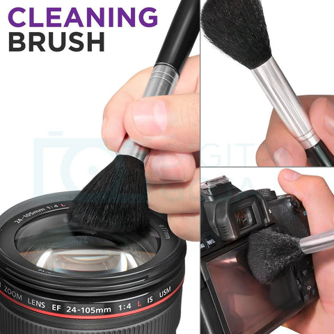 Altura Photo camera cleaning kit by Amazon; front-view shows cleaning brush near lens and camera body.