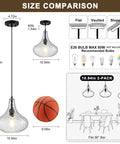 WILON 11" Hammered Glass Pendant Lights Kitchen Island Black size comparison showing height and styling options with a basketball for scale.
