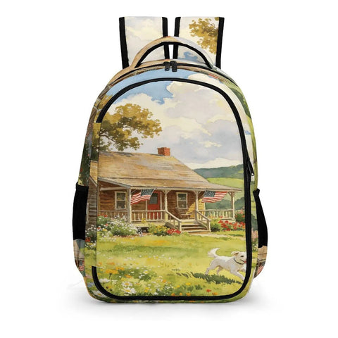 Puppy Watercolor Printed Backpack Unisex Large Capacity Go-To Everyday Carry Bag with cottage and dog design