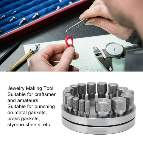 Disc Cutter Set With Seventeen Dies For Metal Forming Punch Die Discs Durable Steel Construction Great For Brass Gasket And Styrene Sheet Crafting Ideal For DIYers And Jewelry Makers At Home