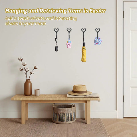 Dope Black Cast Iron Heart Shaped Wall Hooks For Home Decor Vibes And Closet Organization, hanging keys and umbrellas.