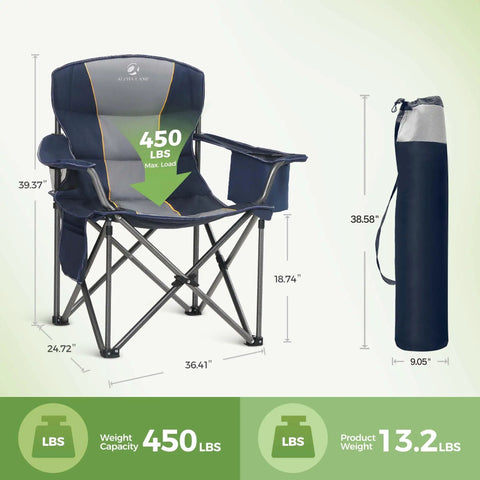 Oversized Heavy Duty Folding Camping Chair Outdoor With Cup Holder Storage And Built In Cooler Thick 600D Oxford Fabric