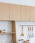 Kitchen cabinets with 4 Pack Silver Cabinet Pulls Set Zinc Alloy Slick Modern Minimalist Drawer Handles installed, space saving.