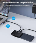 Hard Drive Reader USB 3.0 To SATA IDE Adapter Kit For Universal 2.5 Or 3.5 HDD SSD, external SSD connected to laptop via USB-A and USB-C