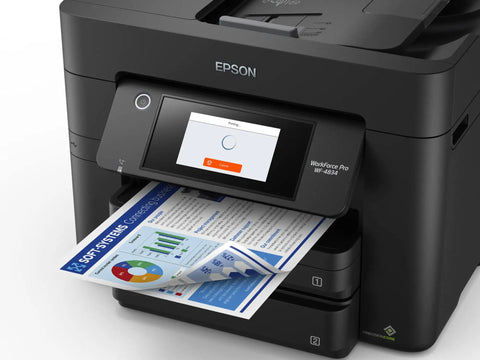Wireless Color All In One Inkjet Printer With PrecisionCore Heat Free Tech And Instant Dry Pigment Ink in action printing documents.