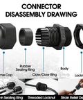 IP68 Waterproof Cable Glands Kit 100Pcs Nylon Entry Adjustable Wire Connectors Assortment For Junction Box PG7 Black disassembly shown
