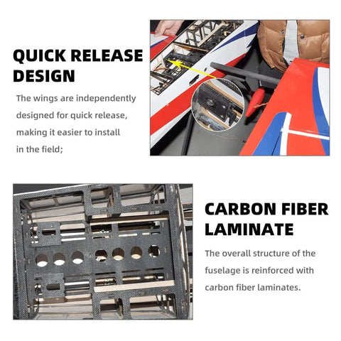 Quick release wing and carbon fiber fuselage of VOTEC 322 67 Inch Fixed Wing Electric RC Model Airplane PNP AM670 Motor